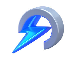 Shiny blue lightning bolt piercing a curved silver shape, dark background