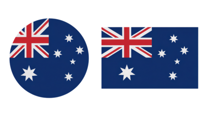 Australian Flag in Circular and Rectangular Shapes with Union Jack and White Stars on Blue Background in Simple Flat Design for National Identity