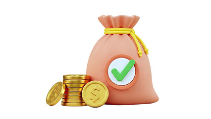 Money Bag with Coins and Checkmark