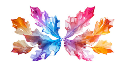 Colorful, translucent leaves arranged symmetrically against a black background