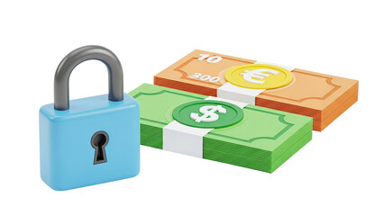 Lock and Stack of Currency Bills