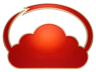 Vibrant red cloud icon with a sleek golden outline and an upward-curving arrow, symbolizing cloud technology, data transfer, storage, and refresh concepts on a clean white background.