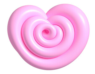 Pink, swirled heart shape on black background, glossy, 3D effect
