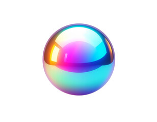 Shiny, iridescent sphere floats against black background