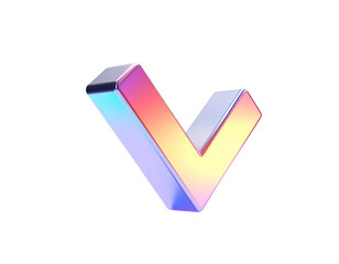 Metallic, iridescent checkmark isolated on black background, 3D rendering