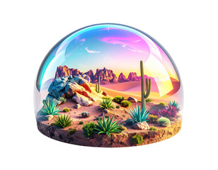 Miniature desert landscape encapsulated in a transparent dome