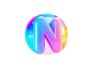 A glossy, gradient-filled letter "N" inside a transparent sphere