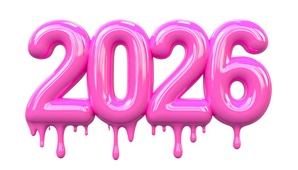 Pink, glossy, dripping digits form the year 2026 against black