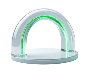 Transparent archway with green accents on a circular platform