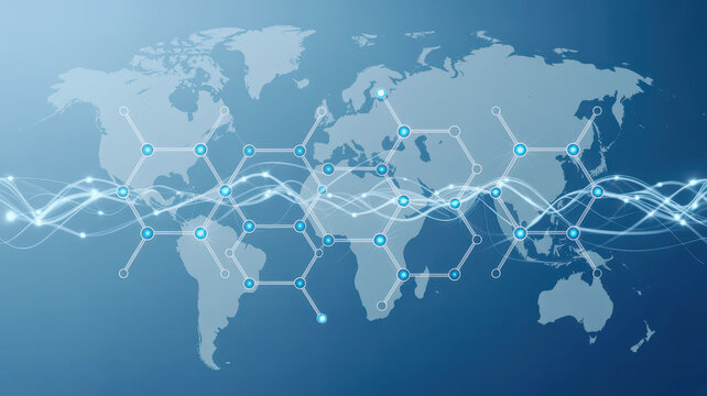 Global digital network connections spanning across the world map - Powered by Adobe