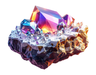 A cluster of radiant crystals bursts forth from a textured platform