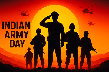 Indian Army Day Illustration with Soldier Silhouettes and Military Background