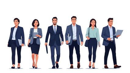 Obraz premium Diverse group of business professionals walking together dressed in formal attire on a white background. Lunar New Year Vector Illustration. EPS Editable