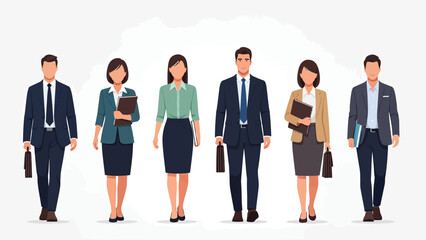 Fototapeta premium Diverse group of business professionals walking forward dressed in formal attire ready for work. Lunar New Year Vector Illustration. EPS Editable