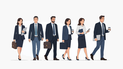 Obraz premium Diverse group of business professionals walking together showcasing teamwork and corporate success. Lunar New Year Vector Illustration. EPS Editable