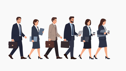 Obraz premium Diverse group of business professionals walking together showcasing teamwork and corporate unity. Lunar New Year Vector Illustration. EPS Editable