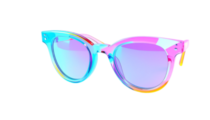 Cat-eye style glasses, iridescent color, isolated on black