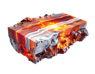 Cross-section of a glowing, molten world with stratified layers