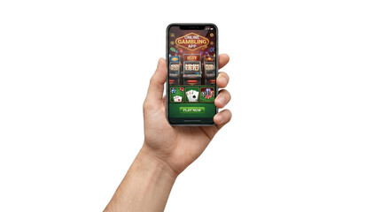 Hand holding smartphone with online gambling app display