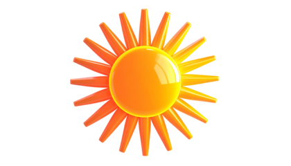 Glossy, 3D render of a sunburst icon, isolated on a stark black backdrop