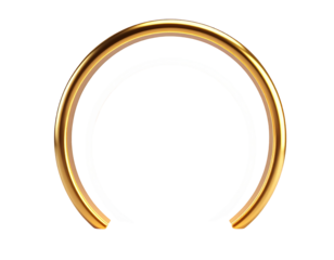 Golden, semi-circular jewelry with a gap against a black background