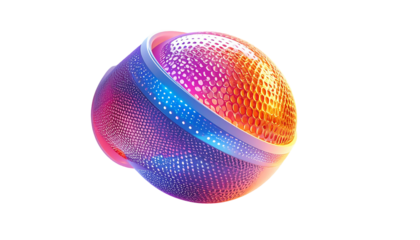Abstract 3D sphere with textured surface and vibrant gradient colors on black