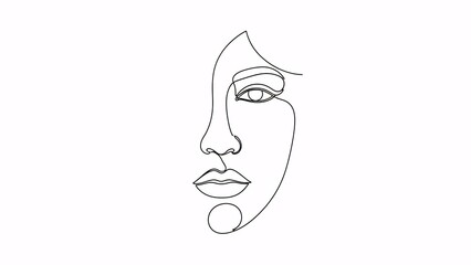Minimalist line art portrait of a woman against white background