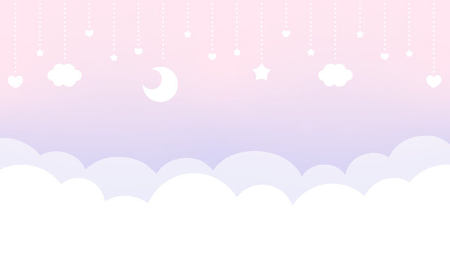 ゆめかわ かわいい 夜空 ふわふわ 雲 VTuber 配信 サムネイル バナー デザイン 背景 イラスト 