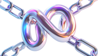 A silver chain forms an infinity symbol, linked in a complex knot