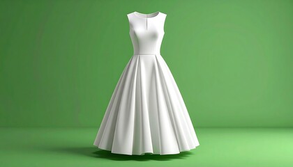 Elegant White Dress on Green Backdrop - A Minimalist Fashion Statement.