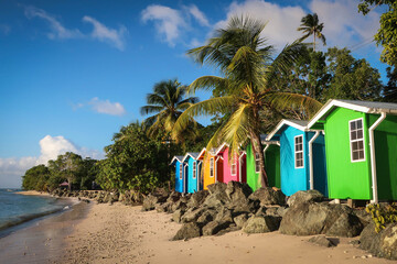 Colorful buildings of Swallow's Beach, Crown Point, Tobago