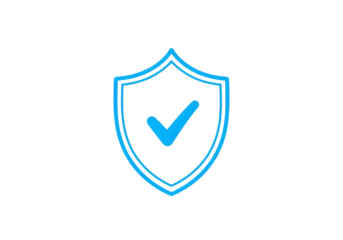 Blue check mark shield icon isolated on transparent background