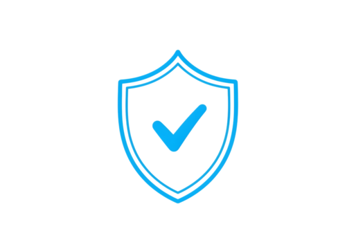 Blue check mark shield icon isolated on transparent background - Powered by Adobe