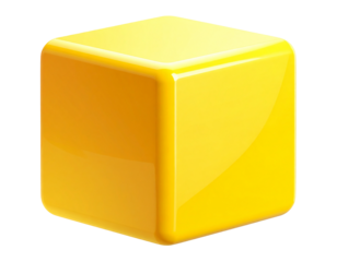 Glossy, rounded-corner yellow cube isolated on a black background