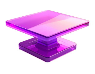 An elevated, transparent purple platform in a stylized, geometric form
