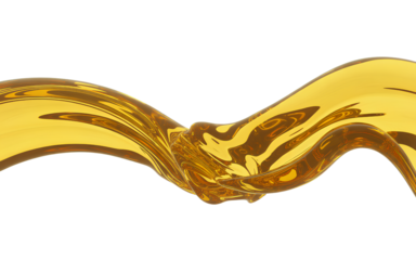 Golden liquid splash wave on transparent background with honey texture and smooth motion for food design concept