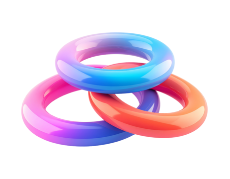 Three intertwined, glossy, gradient rings on a black background - Powered by Adobe