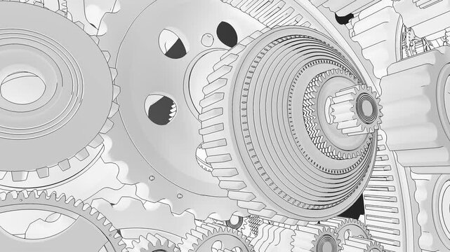 Mechanical gears arranged as a brain with smooth camera movement illustrating machine based intelligence and thought processes.
