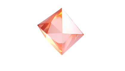 Angular, translucent, rose-colored gemstone isolated on a stark black background