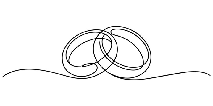 Wedding rings icon. Continuous one line drawing of wedding rings. Vector illustration, Wedding Ring continuous one line drawing minimalism design, couple wedding rings one continuous line drawing pro.