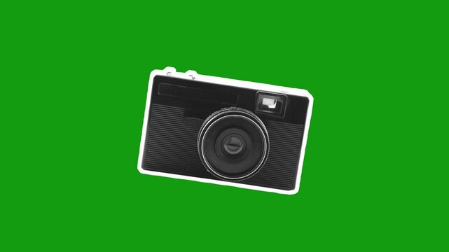 Retro photo camera with paper effect and stop motion animation on a chromakey background. 4K video