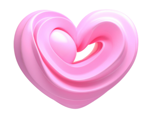 Pink, swirled, 3D heart shape, isolated on a black background