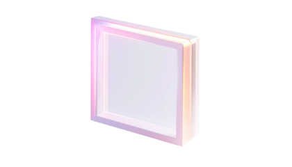 An illuminated square frame with soft gradient hues, floating in darkness