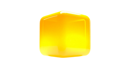 Shiny, golden-yellow cube with rounded edges, on a black background