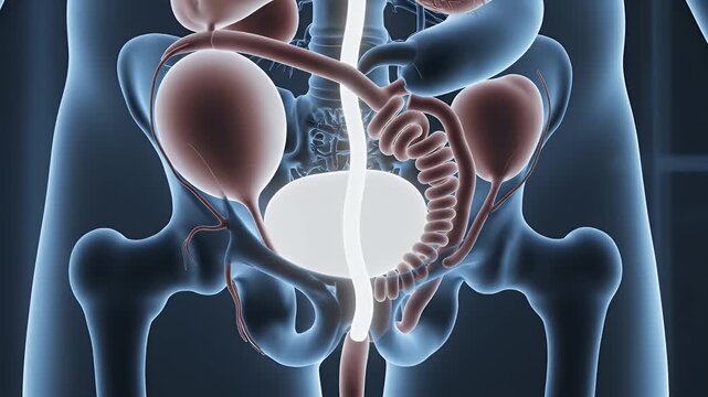 Male Reproductive System Clinical Animation Under Blue Lighting Displaying Anatomy for Medical Education and