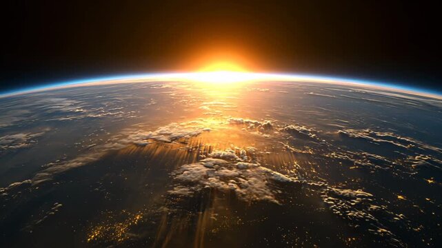 A breathtaking view of earth from space depicting a vibrant sunrise over the horizon 4K Video