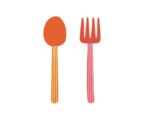 Fork and spoon, hand drawn texture illustration. Kitchen utensils for eating.