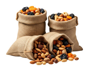 Nut and dried fruit bags kitchen food isolated on transparent background
