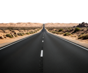 Endless desert road journey arid landscape scenic isolated on transparent background