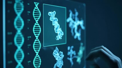 Scientist Interacting with a Futuristic DNA Touchscreen Interface. - Powered by Adobe